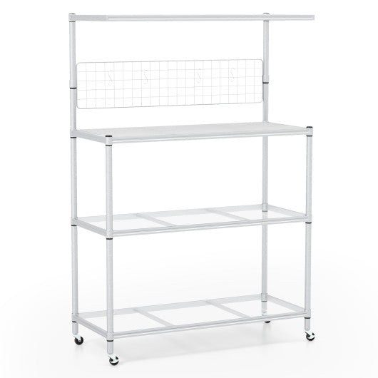 4-Tier Bakers Rack on Wheels with Adjustable Shelves-Silver