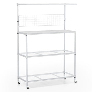 4-Tier Bakers Rack on Wheels with Adjustable Shelves-Silver