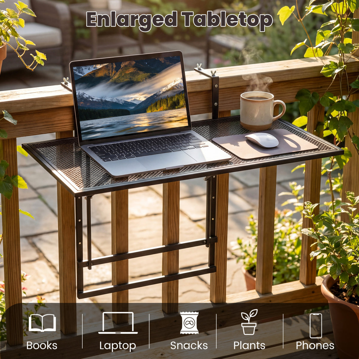 31.5 Inch Large Metal Folding Bar Table with 5-Position Adjustable Height