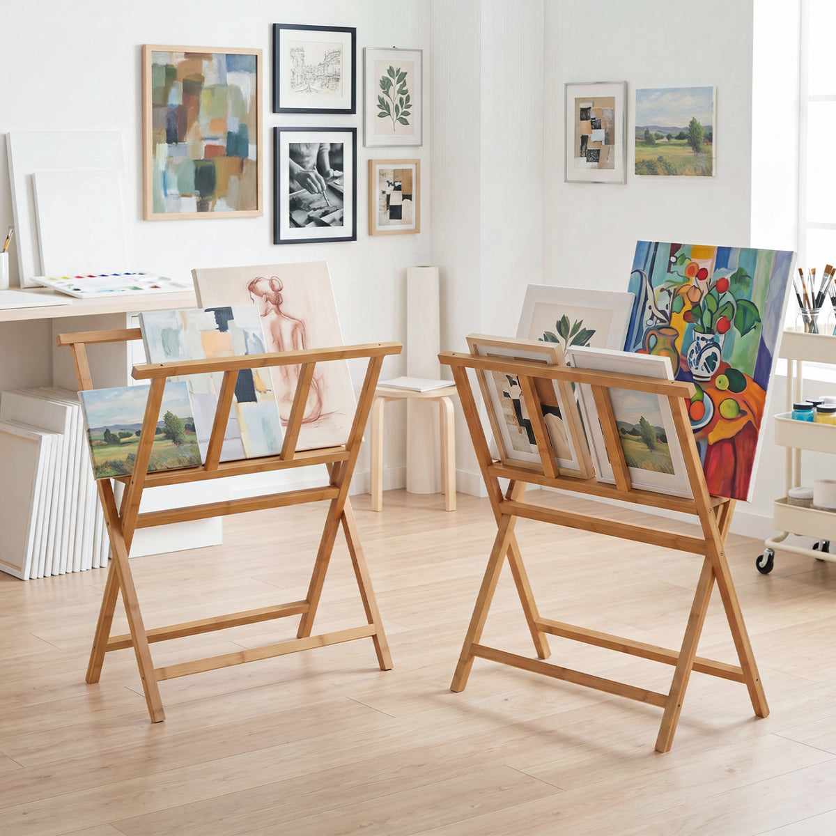 Bamboo Art Print Rack for Canvas Storage and Display-Natrual