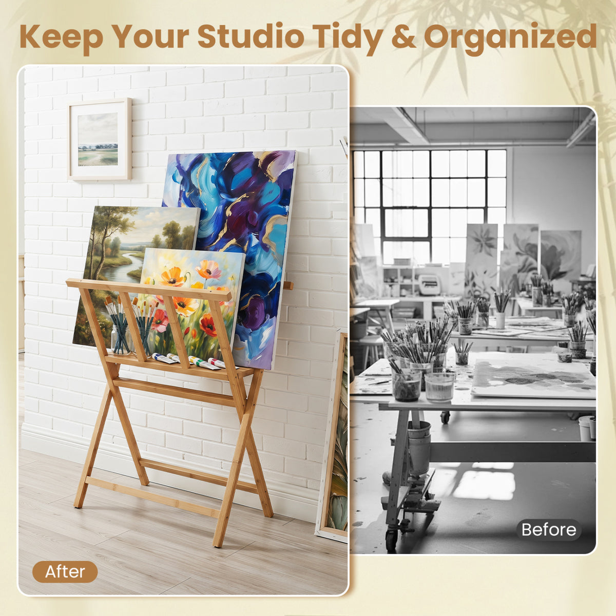 Bamboo Art Print Rack for Canvas Storage and Display-Natrual
