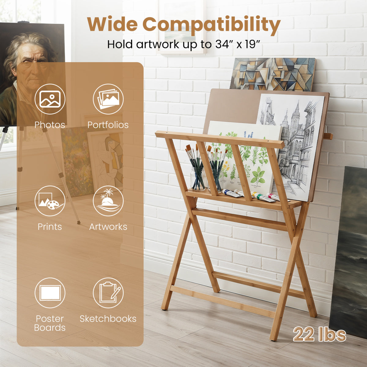 Bamboo Art Print Rack for Canvas Storage and Display-Natrual