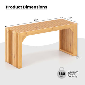 Bamboo Dining Bench Long Entryway Bench  Indoor Outdoor Solid Wood Bench-Natural