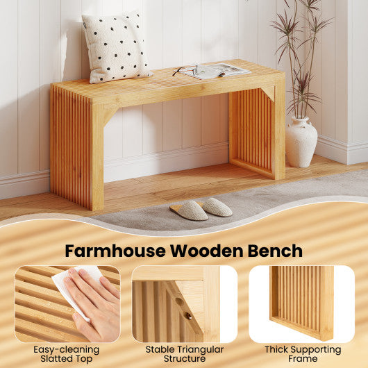 Bamboo Dining Bench Long Entryway Bench  Indoor Outdoor Solid Wood Bench-Natural