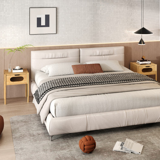 Bamboo Nightstand Square Tall End Table with Decorated Drawer-Natural