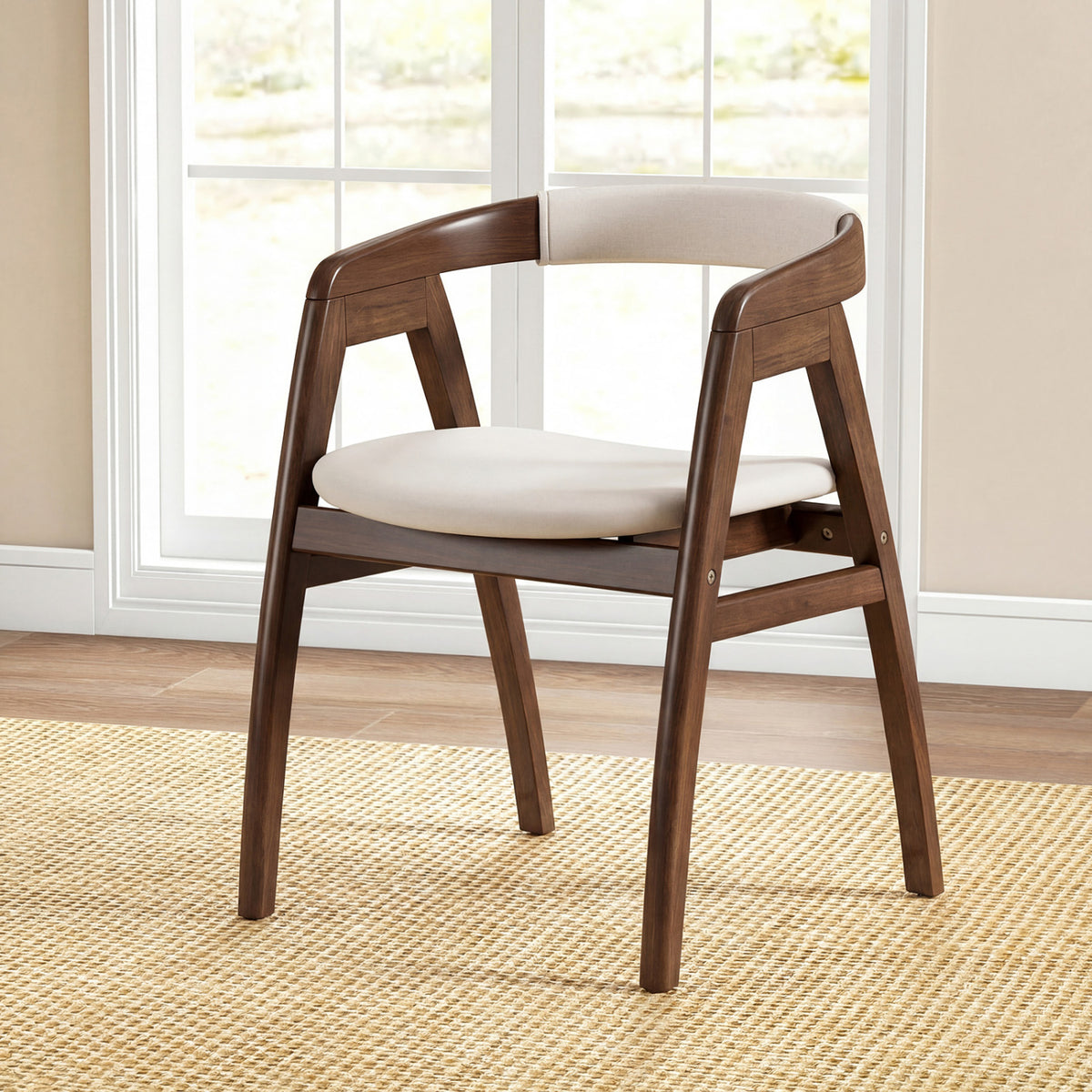 Bamboo Upholstered Dining Chair with Curved Back-Walnut