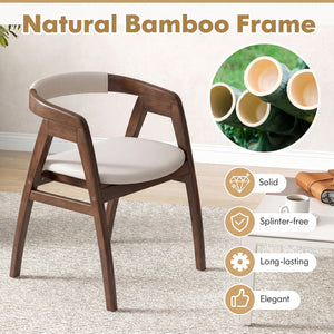 Bamboo Upholstered Dining Chair with Curved Back-Walnut