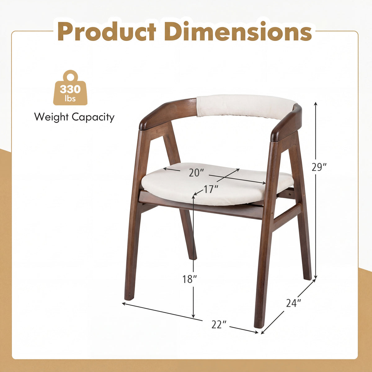 Bamboo Upholstered Dining Chair with Curved Back-Walnut