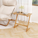 Bamboo Z-Shaped Spacious Sofa Side Table with Space-Saving Tabletop-Natural