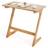 Bamboo Z-Shaped Spacious Sofa Side Table with Space-Saving Tabletop-Natural