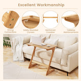 Bamboo Z-Shaped Spacious Sofa Side Table with Space-Saving Tabletop-Natural