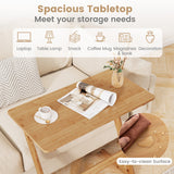 Bamboo Z-Shaped Spacious Sofa Side Table with Space-Saving Tabletop-Natural