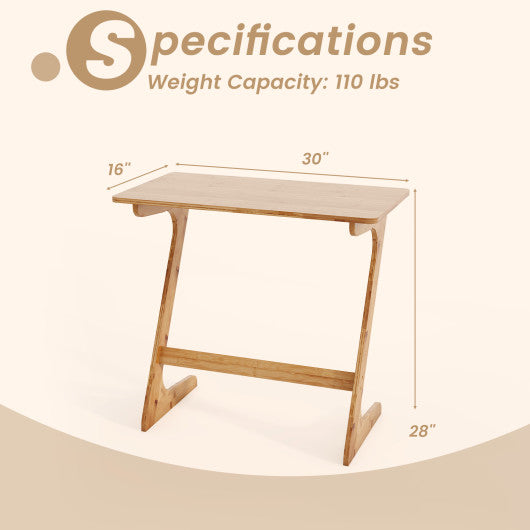 Bamboo Z-Shaped Spacious Sofa Side Table with Space-Saving Tabletop-Natural