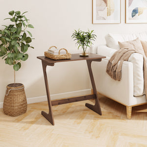 Bamboo Z-Shaped Spacious Sofa Side Table with Space-Saving Tabletop-Brown