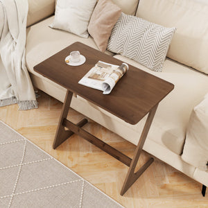Bamboo Z-Shaped Spacious Sofa Side Table with Space-Saving Tabletop-Brown