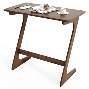 Bamboo Z-Shaped Spacious Sofa Side Table with Space-Saving Tabletop-Brown