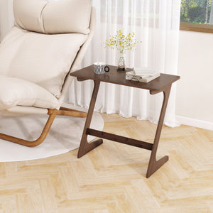 Bamboo Z-Shaped Spacious Sofa Side Table with Space-Saving Tabletop-Brown