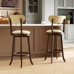 30.5 Inch Bar Height Chairs Set of 2 Swivel High Barstool with Padded Seat and Backrest-Brown