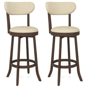 30.5 Inch Bar Height Chairs Set of 2 Swivel High Barstool with Padded Seat and Backrest-Brown