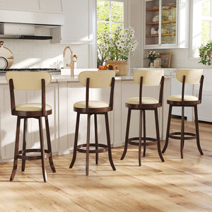 30.5 Inch Bar Height Chairs Set of 2 Swivel High Barstool with Padded Seat and Backrest-Brown