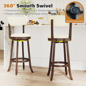 30.5 Inch Bar Height Chairs Set of 2 Swivel High Barstool with Padded Seat and Backrest-Brown