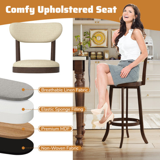 25.5 Inch Counter Height Chairs Set of 2 with Padded Seat and Backrest-Brown