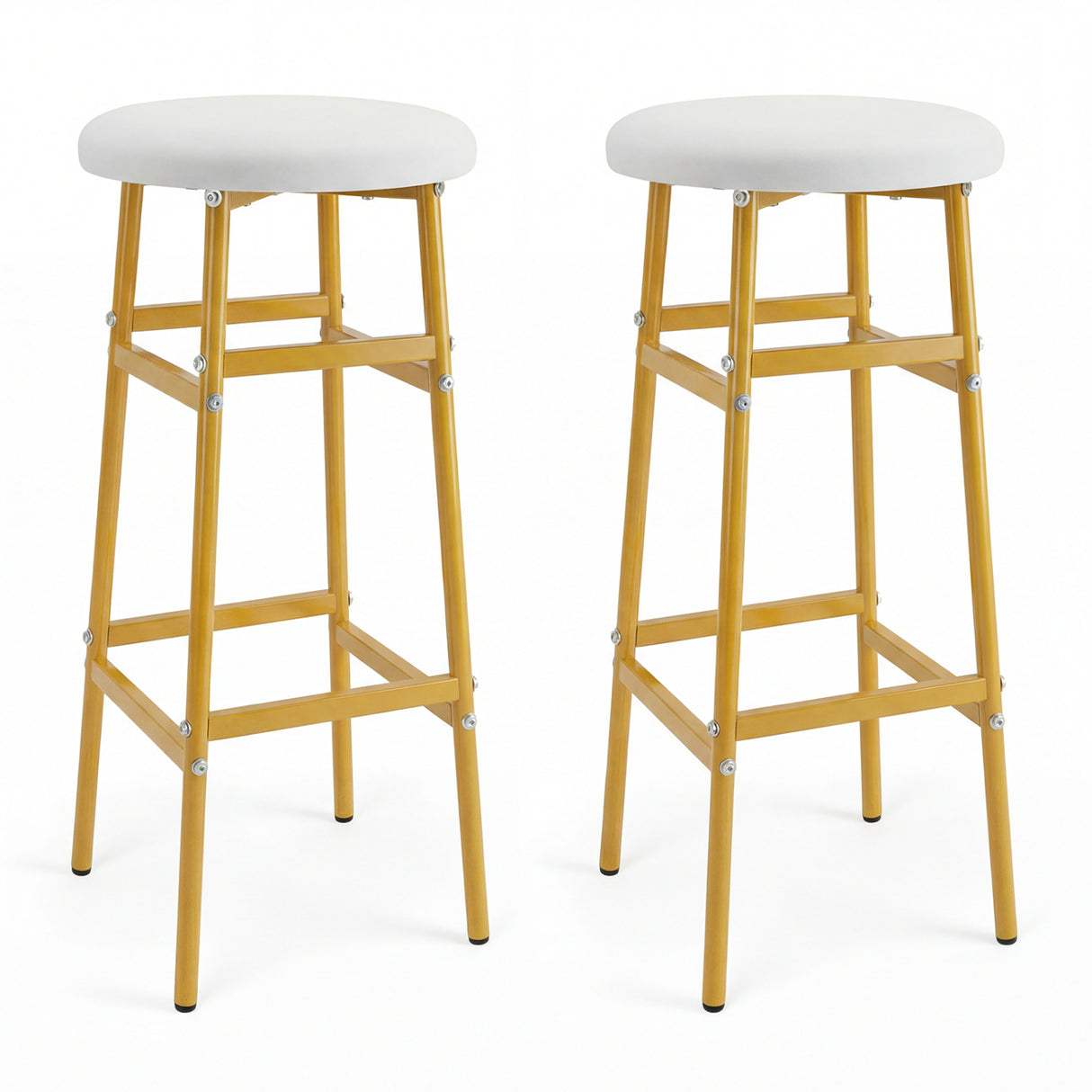 Bar Stools Set of 2 with Sturdy Metal Frame and Footrest-White
