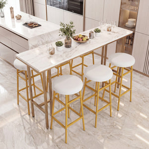 Bar Stools Set of 2 with Sturdy Metal Frame and Footrest-White
