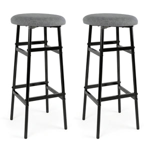 Bar Stools Set of 2 with Sturdy Metal Frame and Footrest-Gray