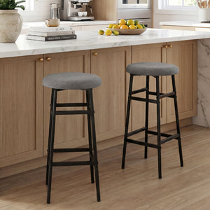 Bar Stools Set of 2 with Sturdy Metal Frame and Footrest-Gray