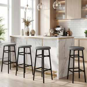 Bar Stools Set of 2 with Sturdy Metal Frame and Footrest-Gray