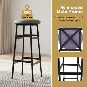 Bar Stools Set of 2 with Sturdy Metal Frame and Footrest-Gray