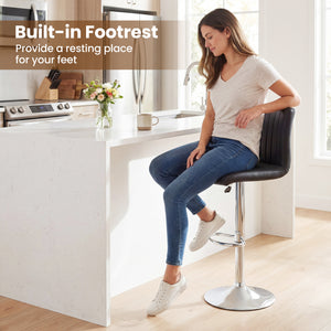 Bar Stools Set of 2 Adjustable Swivel Barstools with Back and Footrest-Black