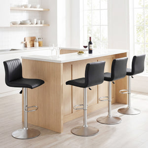 Bar Stools Set of 2 Adjustable Swivel Barstools with Back and Footrest-Black