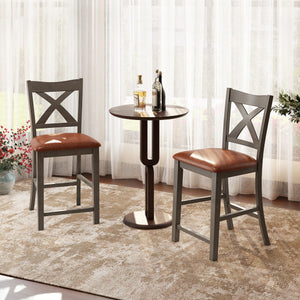 Bar Stools Set of 2 with Cross Back and Faux Leather Upholstered Seat-Gray