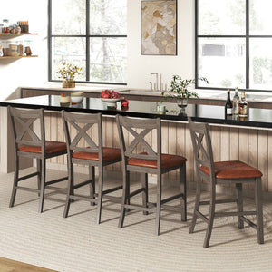 Bar Stools Set of 2 with Cross Back and Faux Leather Upholstered Seat-Gray