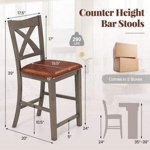 Bar Stools Set of 2 with Cross Back and Faux Leather Upholstered Seat-Gray
