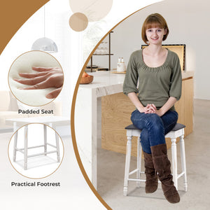 24"/ 29" Bar Stool Set of 2 with Padded Seat Cushions and Wood Legs-24 inches