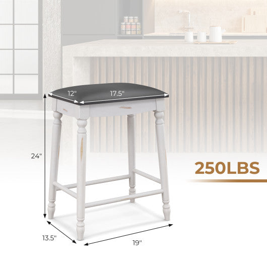 24"/ 29" Bar Stool Set of 2 with Padded Seat Cushions and Wood Legs-24 inches