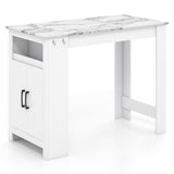 Bar Table Faux Marble Pub Table with 7 Hanging Hooks Compartment-White