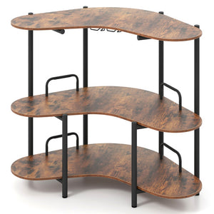 3-Tier Liquor Bar Table with Stemware Racks and Storage Shelves-Rustic Brown