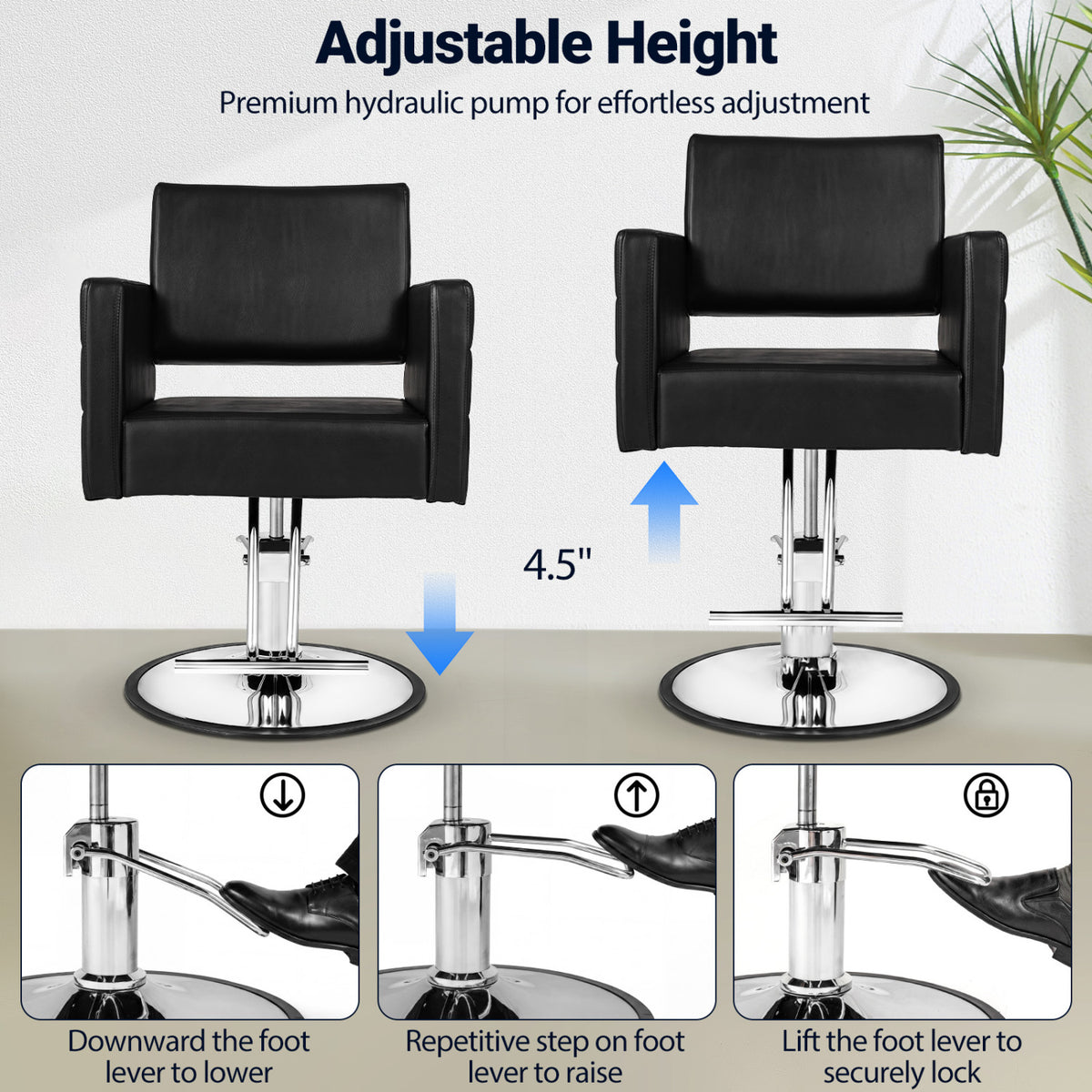 Barber Salon Chair Beauty Styling Chair with Hydraulic Pump and Adjustable Height 360Â°Swivel Spa Chair-Black