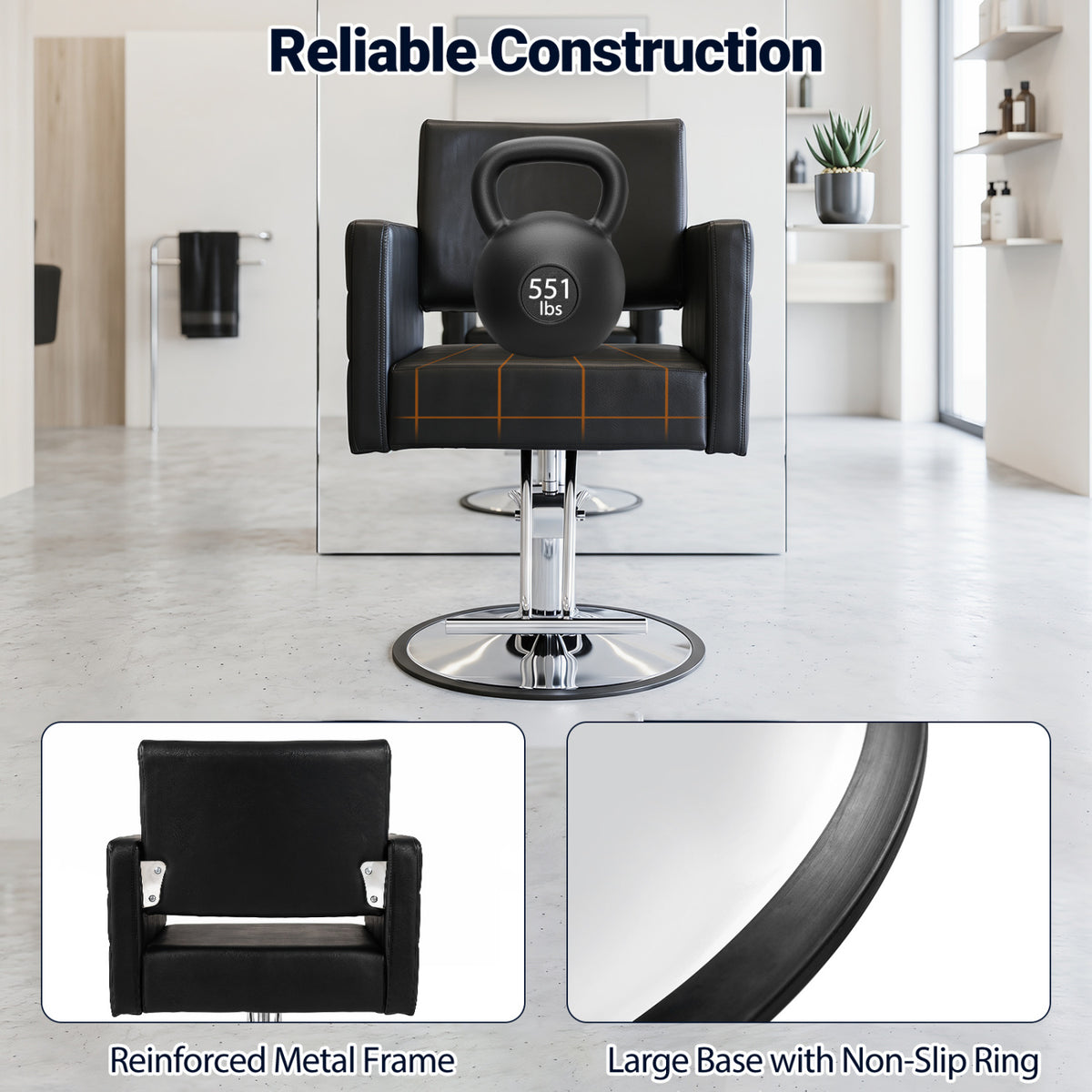 Barber Salon Chair Beauty Styling Chair with Hydraulic Pump and Adjustable Height 360Â°Swivel Spa Chair-Black