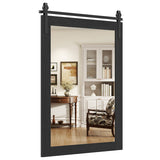 Rustic Wood Frame Barn Door Style Farmhouse Wall Mirror-Black