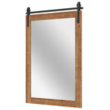 Rustic Wood Frame Barn Door Style Farmhouse Wall Mirror-Brown