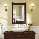 Rustic Wood Frame Barn Door Style Farmhouse Wall Mirror-Walnut