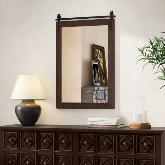 Rustic Wood Frame Barn Door Style Farmhouse Wall Mirror-White