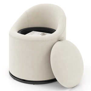 Barrel Chair with Storage 360 ° Swivel Upholstered Vanity Chair-Beige