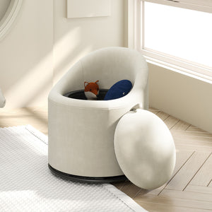 Barrel Chair with Storage 360 ° Swivel Upholstered Vanity Chair-Beige