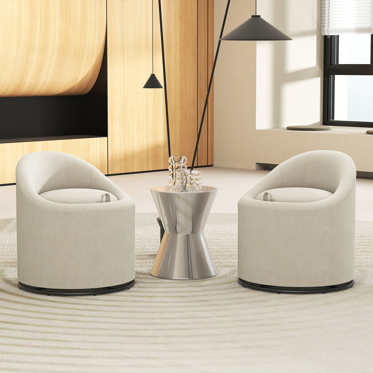 Barrel Chair with Storage 360 ° Swivel Upholstered Vanity Chair-Beige